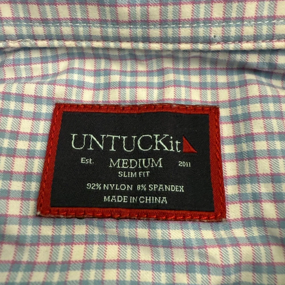 UNTUCKit Mens Medium Slim Fit Blue Gingham Performance Stretch Button Down Shirt